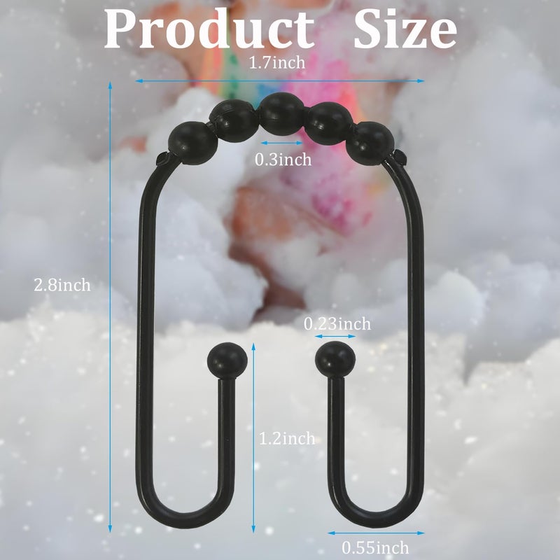 Resze U Shaped Shower Curtain Hooks Rings,12 Pcs Durable Rust Resistant Metal Shower Hooks, Double Glide Smoothly Anti-Drop Shower Rings for Shower Curtain Rod,Black - Image 2